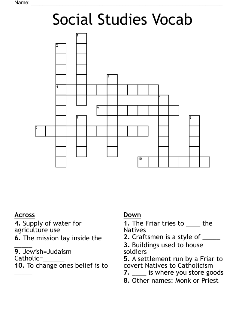Social Studies Vocab Crossword