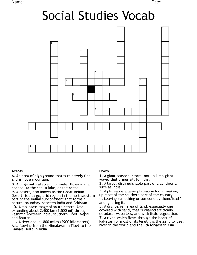 Social Studies Vocab Crossword