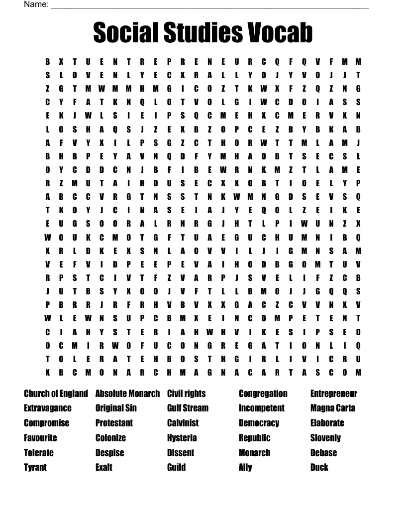 Social Studies Vocab Word Search