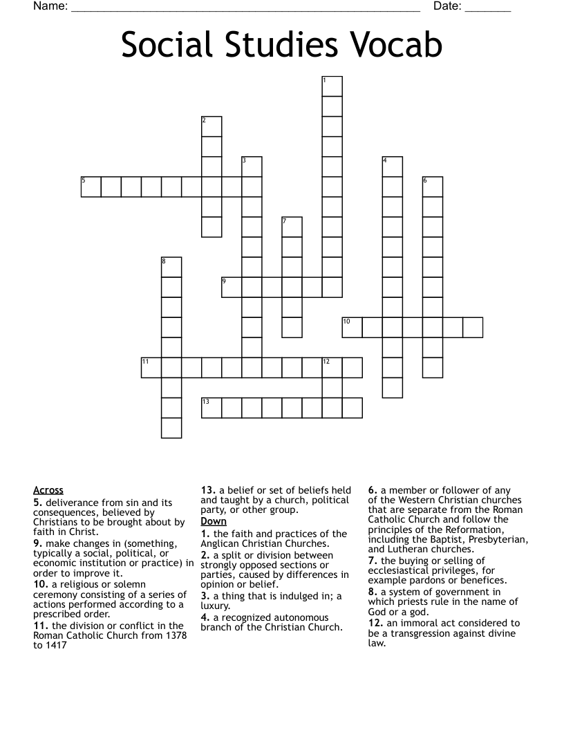 Social Studies Vocab Crossword