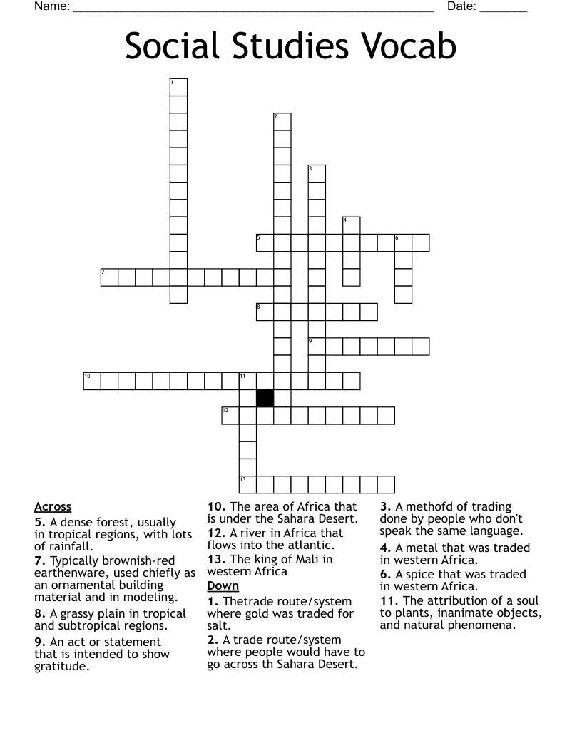 Social Studies Vocab Crossword