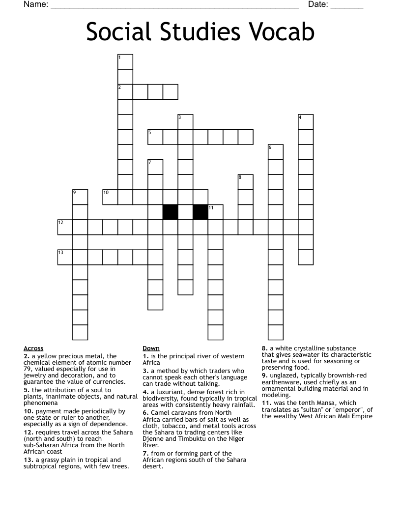 Social Studies Vocab Crossword