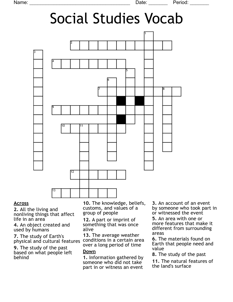 Social Studies Vocab Crossword