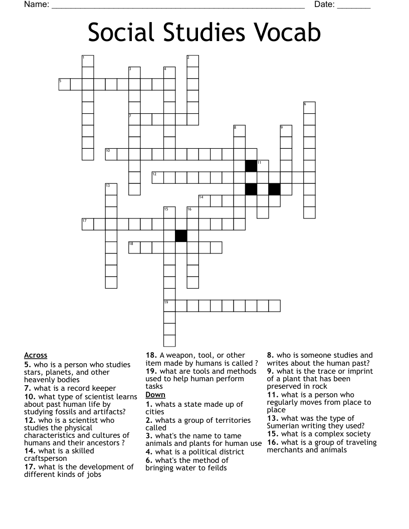 Social Studies Vocab Crossword