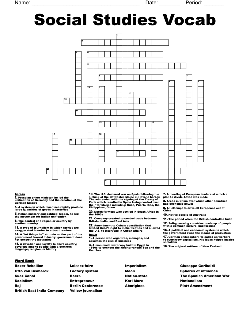 Social Studies Vocab Crossword