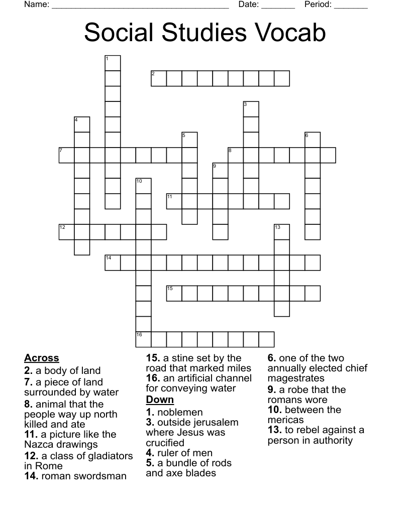 Social Studies Vocab Crossword