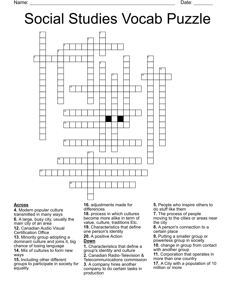 Social Studies Vocab Puzzle Crossword