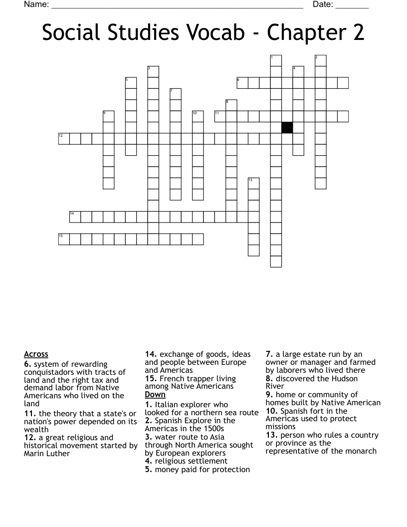 Social Studies Vocab - Chapter 2 Crossword