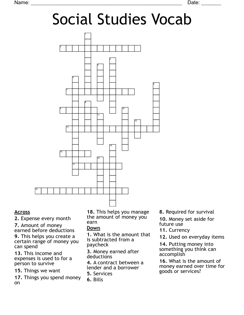 Social Studies Vocab   Crossword
