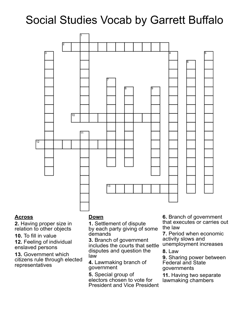 Social Studies Vocab by Garrett Buffalo Crossword