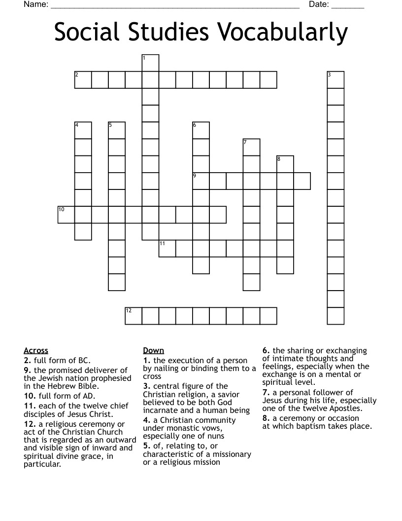 Social Studies Vocabularly Crossword