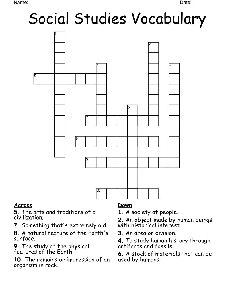 Social Studies Vocabulary Crossword