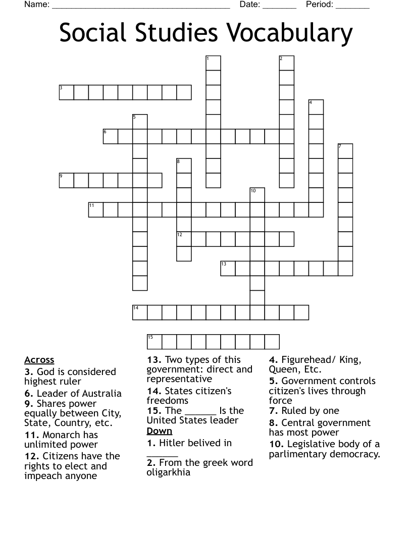 Social Studies Vocabulary Crossword