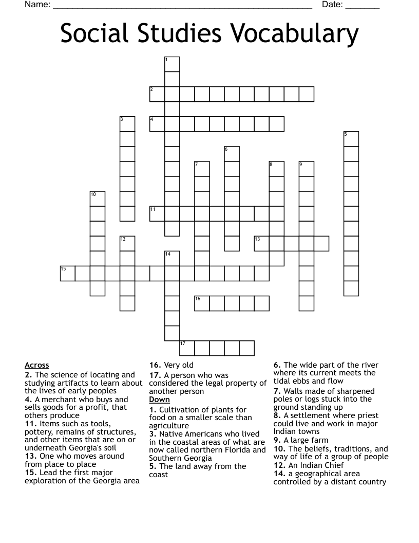 Social Studies Vocabulary Crossword
