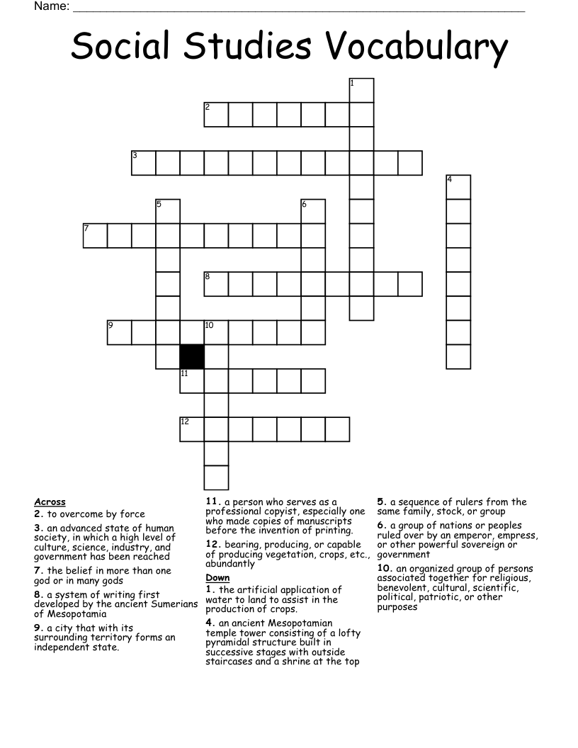 Social Studies Vocabulary Crossword