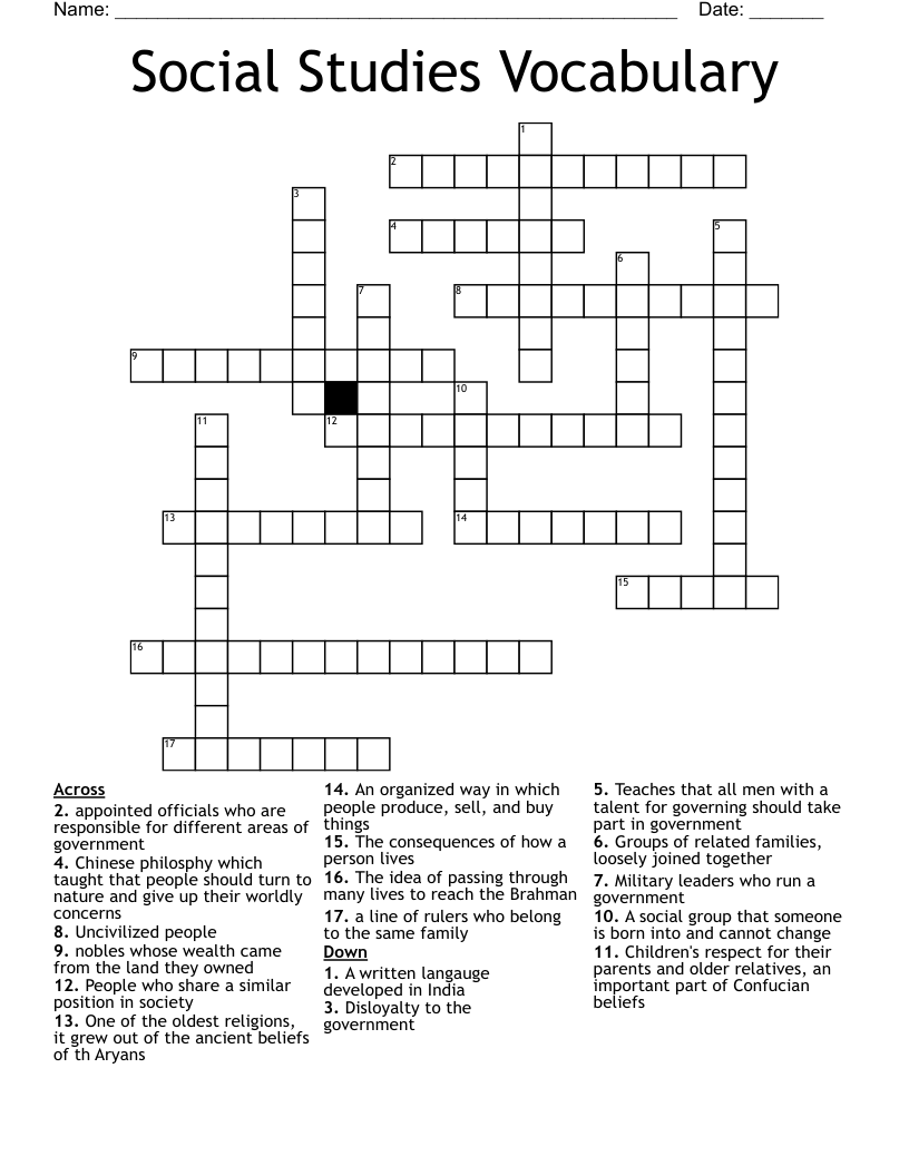 Social Studies Vocabulary Crossword