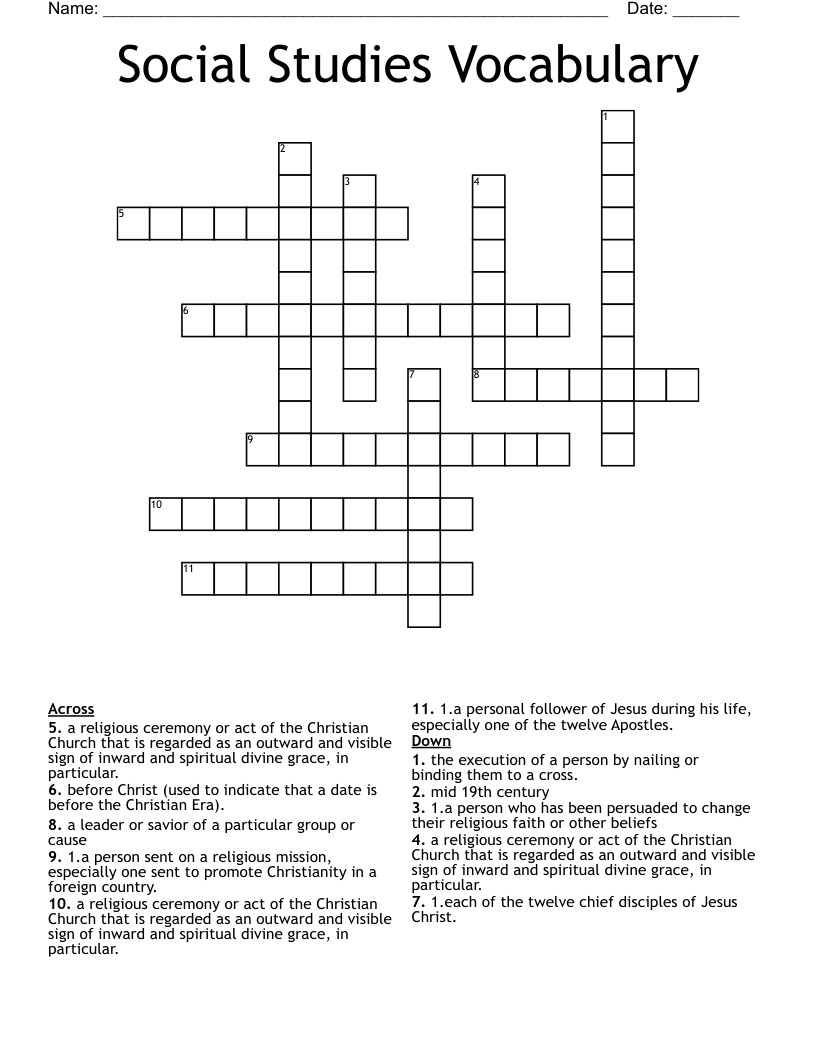 Social Studies Vocabulary Crossword