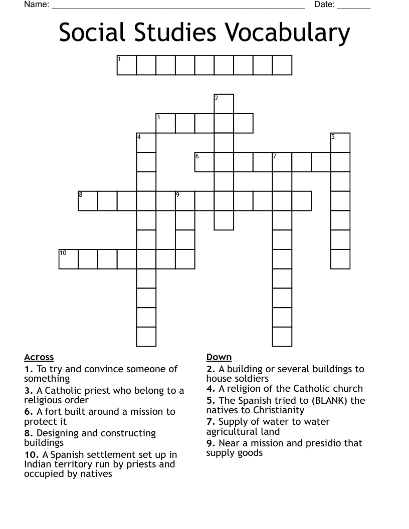 Social Studies Vocabulary Crossword