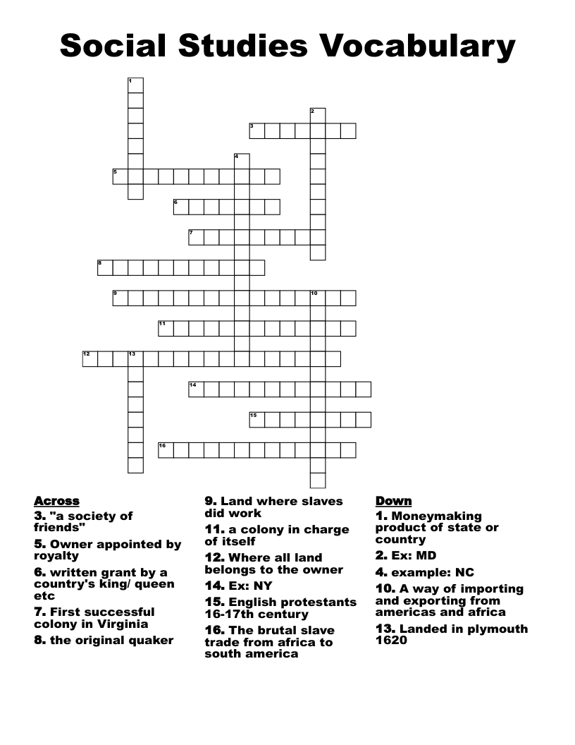 Social Studies Vocabulary Crossword