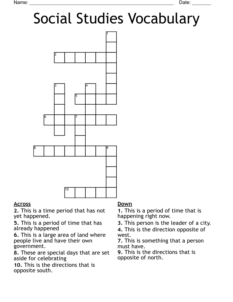 Social Studies Vocabulary Crossword