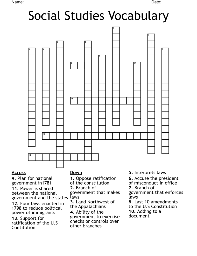 Social Studies Vocabulary Crossword