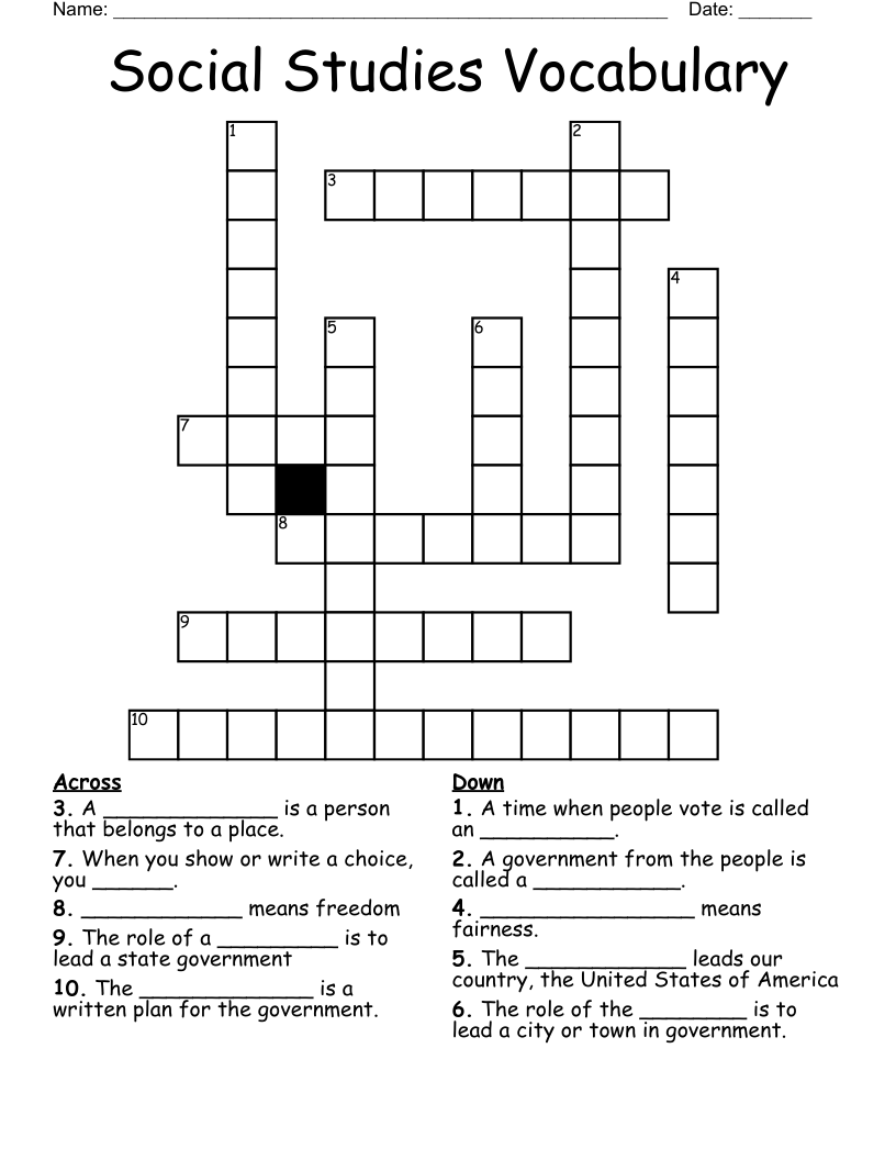 Social Studies Vocabulary Crossword
