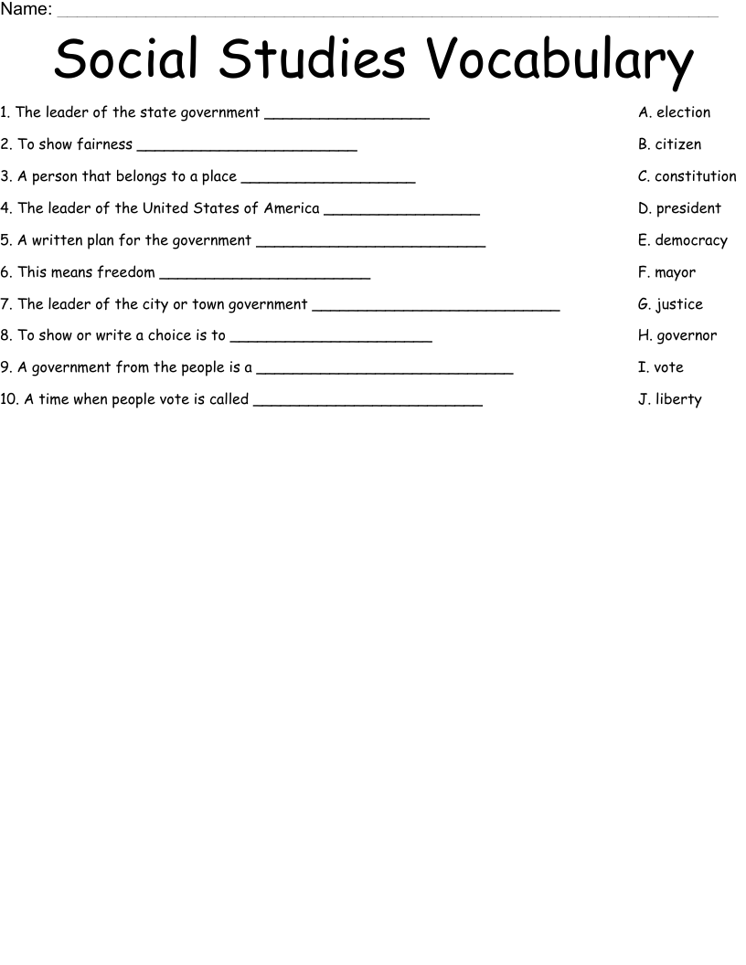 Social Studies Vocabulary Worksheet