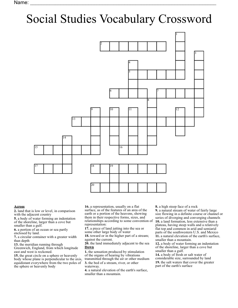 Social Studies Vocabulary Crossword 