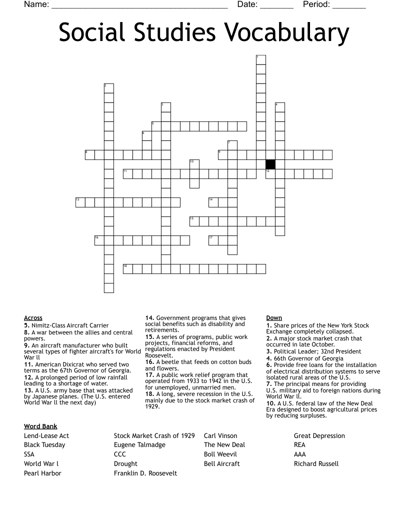 Social Studies Vocabulary  Crossword