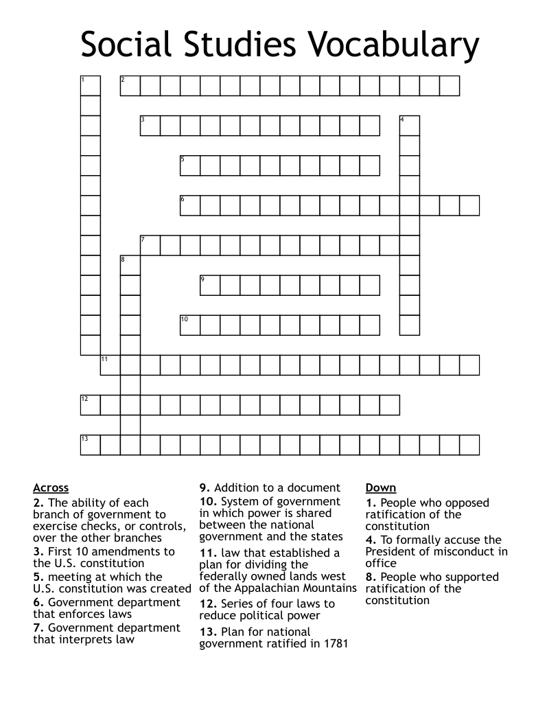 Social Studies Vocabulary  Crossword