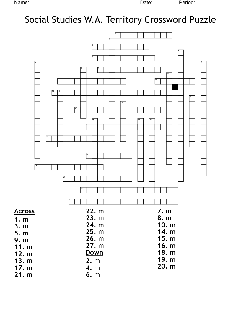 Social Studies W.A. Territory Crossword Puzzle