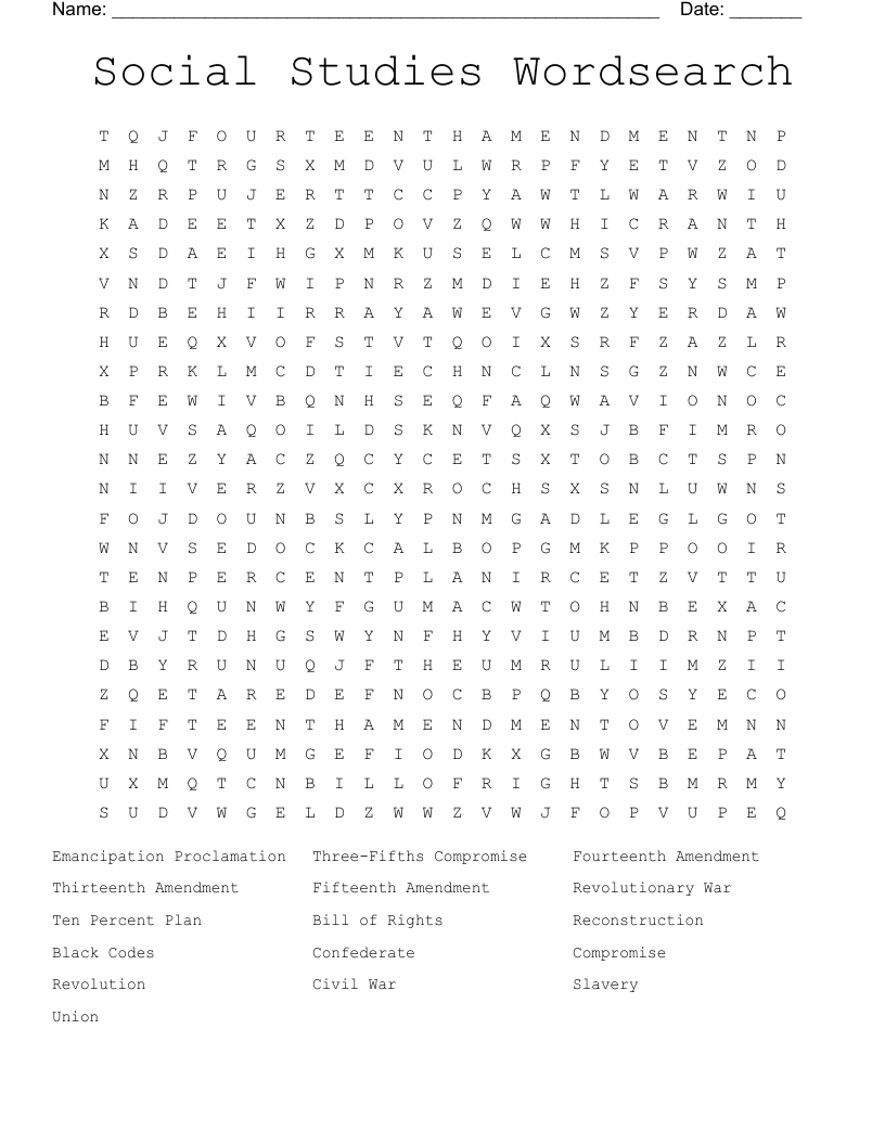 Social Studies Wordsearch