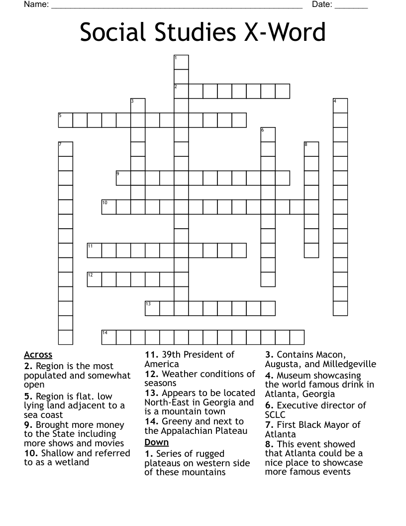 Social Studies X-Word Crossword