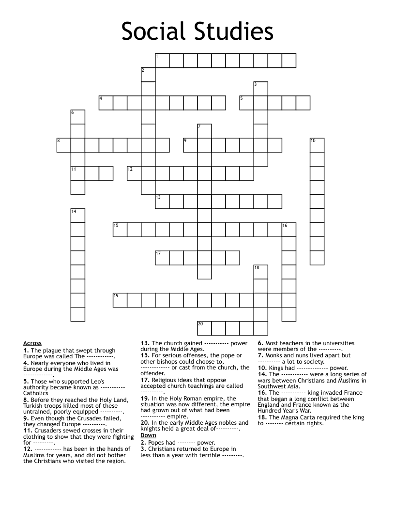 Social Studies  Crossword
