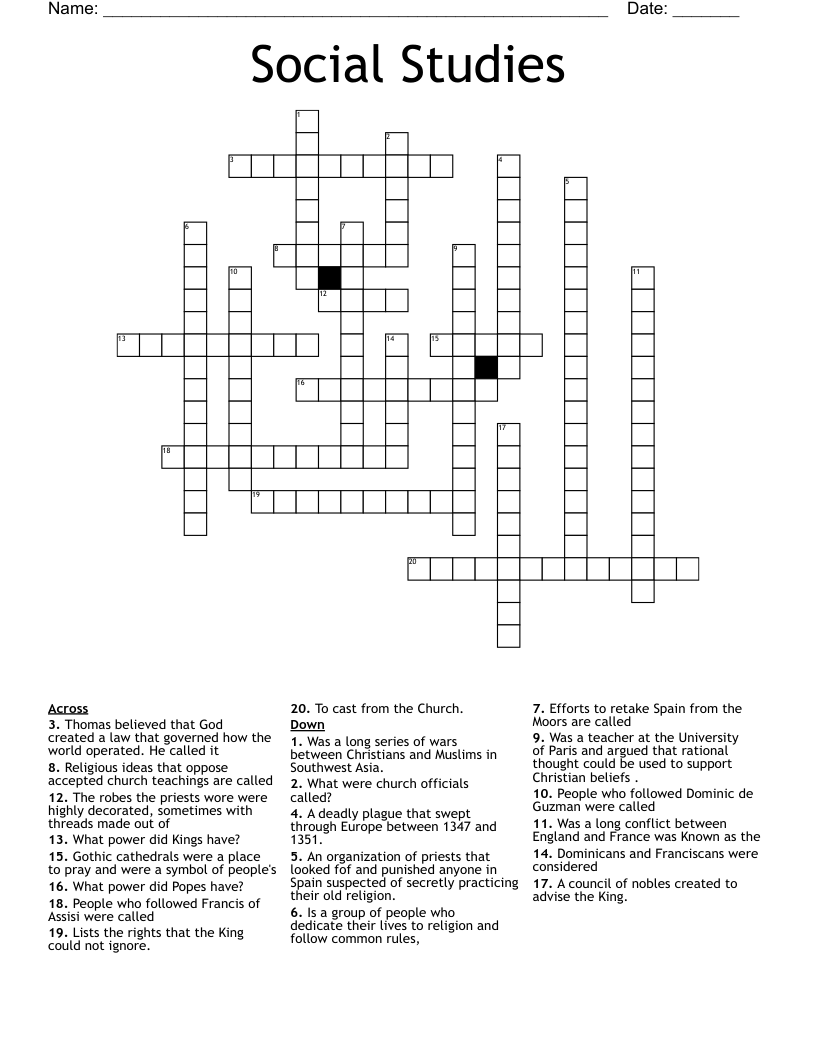 Social Studies  Crossword