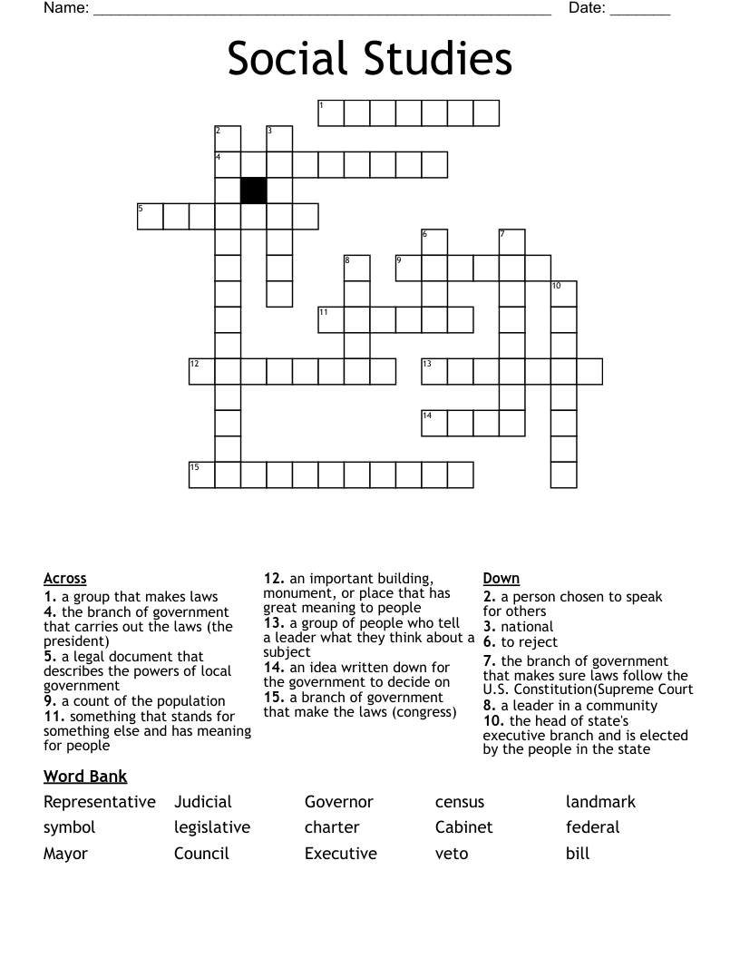 Social Studies  Crossword