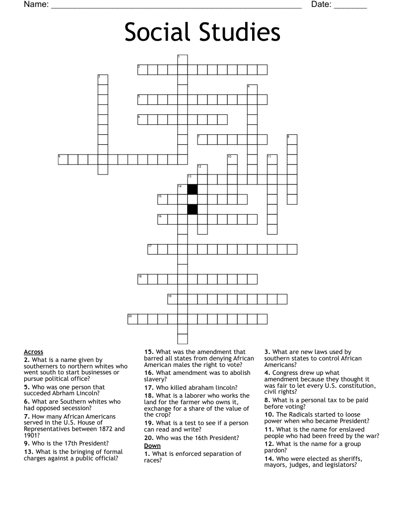 Social Studies  Crossword