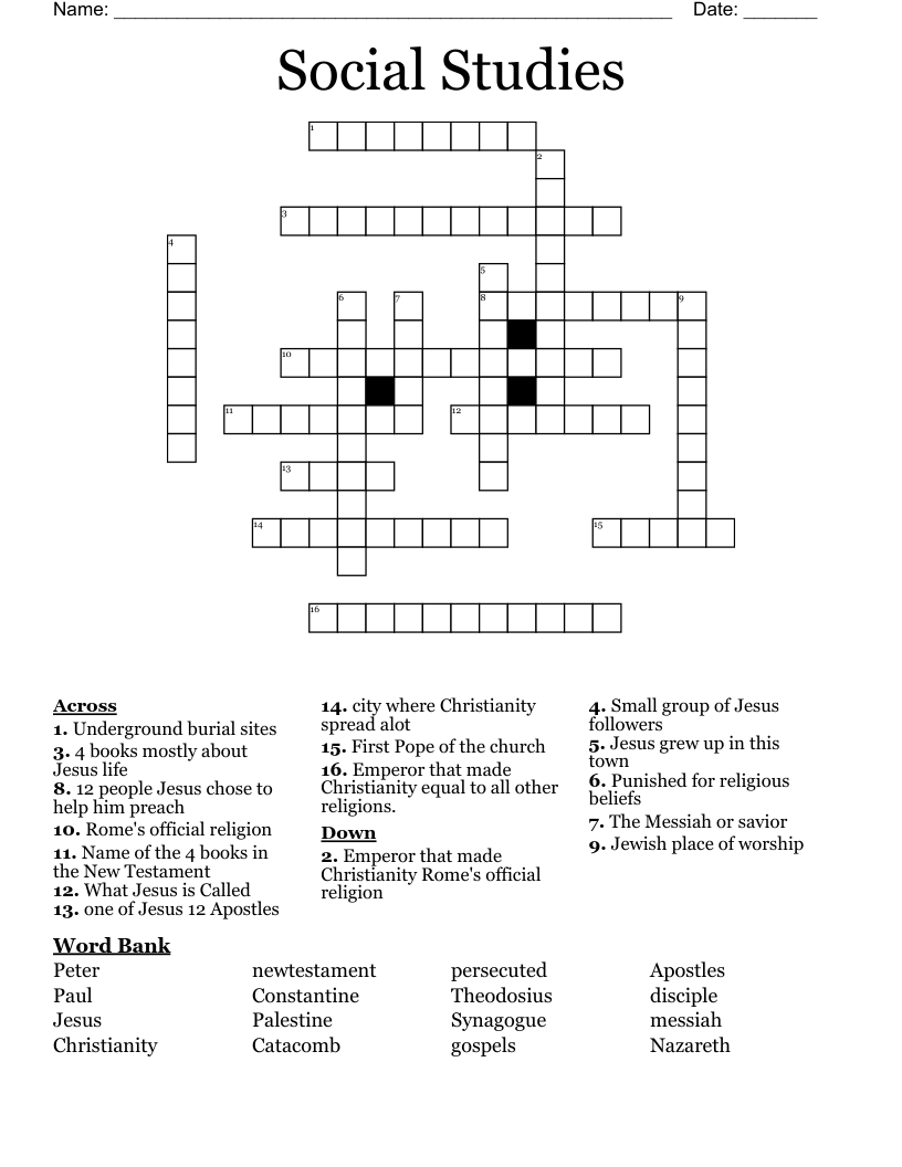 Social Studies  Crossword