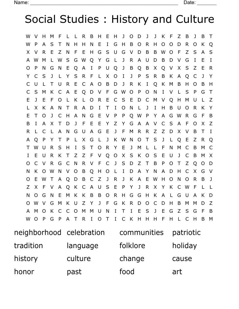 Social Studies : History and Culture Word Search