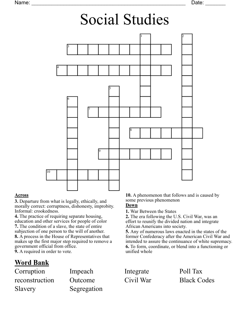 Social Studies   Crossword