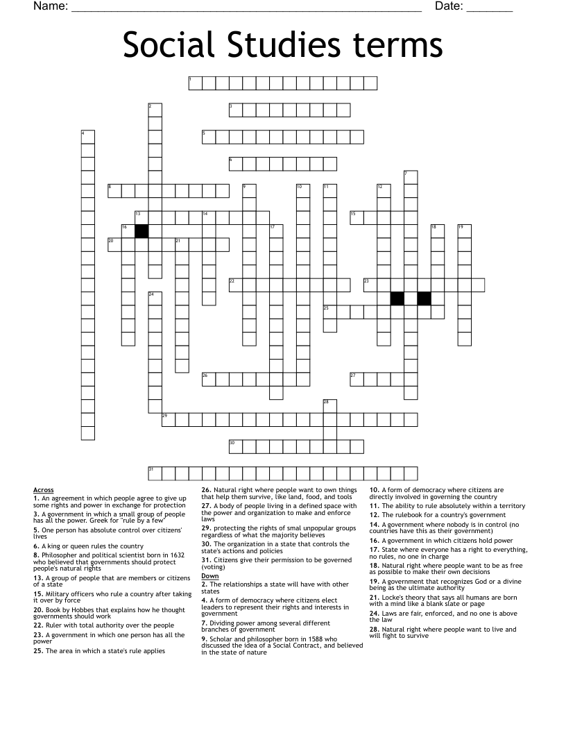 Social Studies terms Crossword