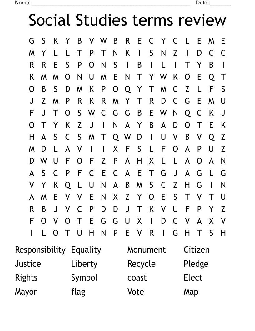 Social Studies terms review  Word Search