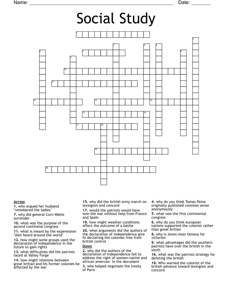 Social Study Crossword