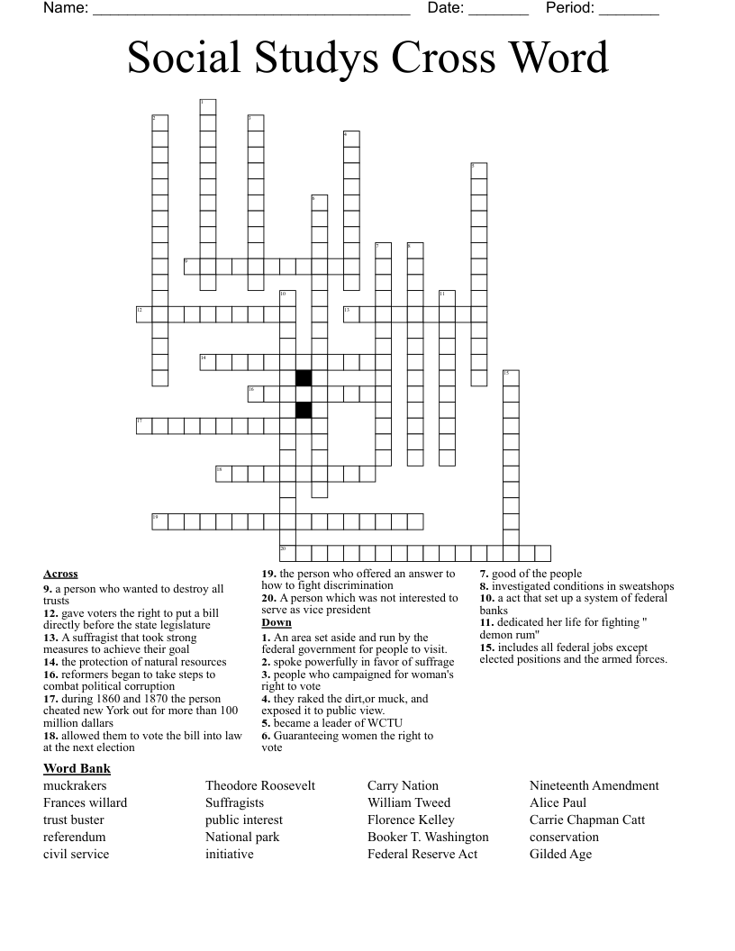 Social Studys Cross Word 