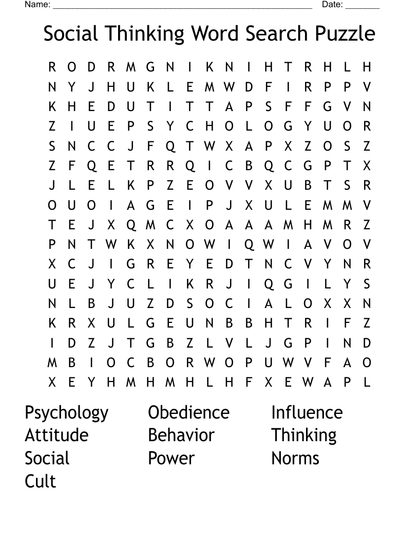 Social Thinking Word Search Puzzle