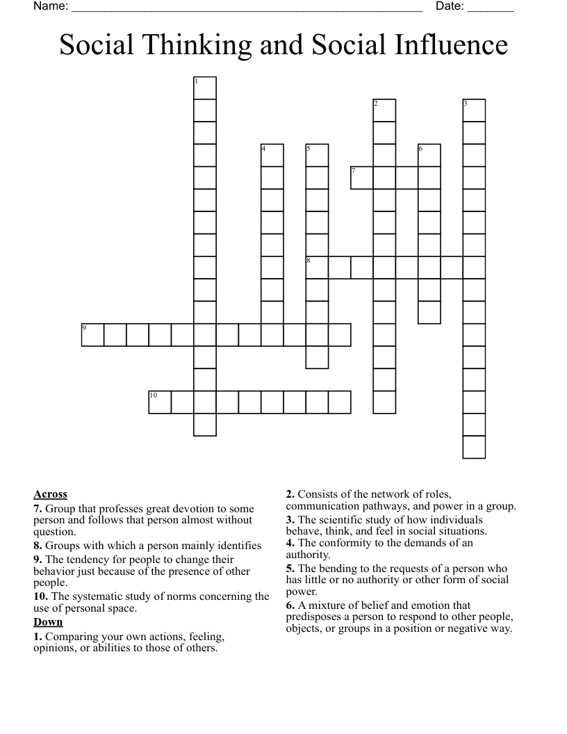 Social Thinking and Social Influence Crossword