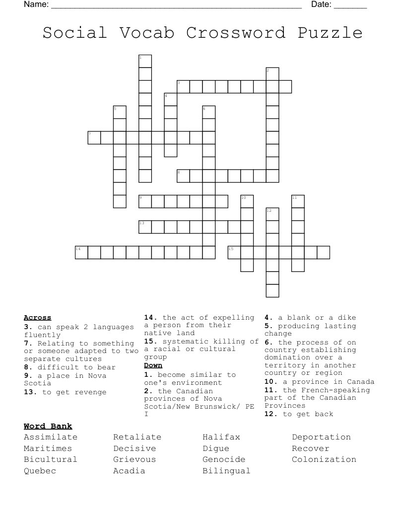 Social Vocab Crossword Puzzle