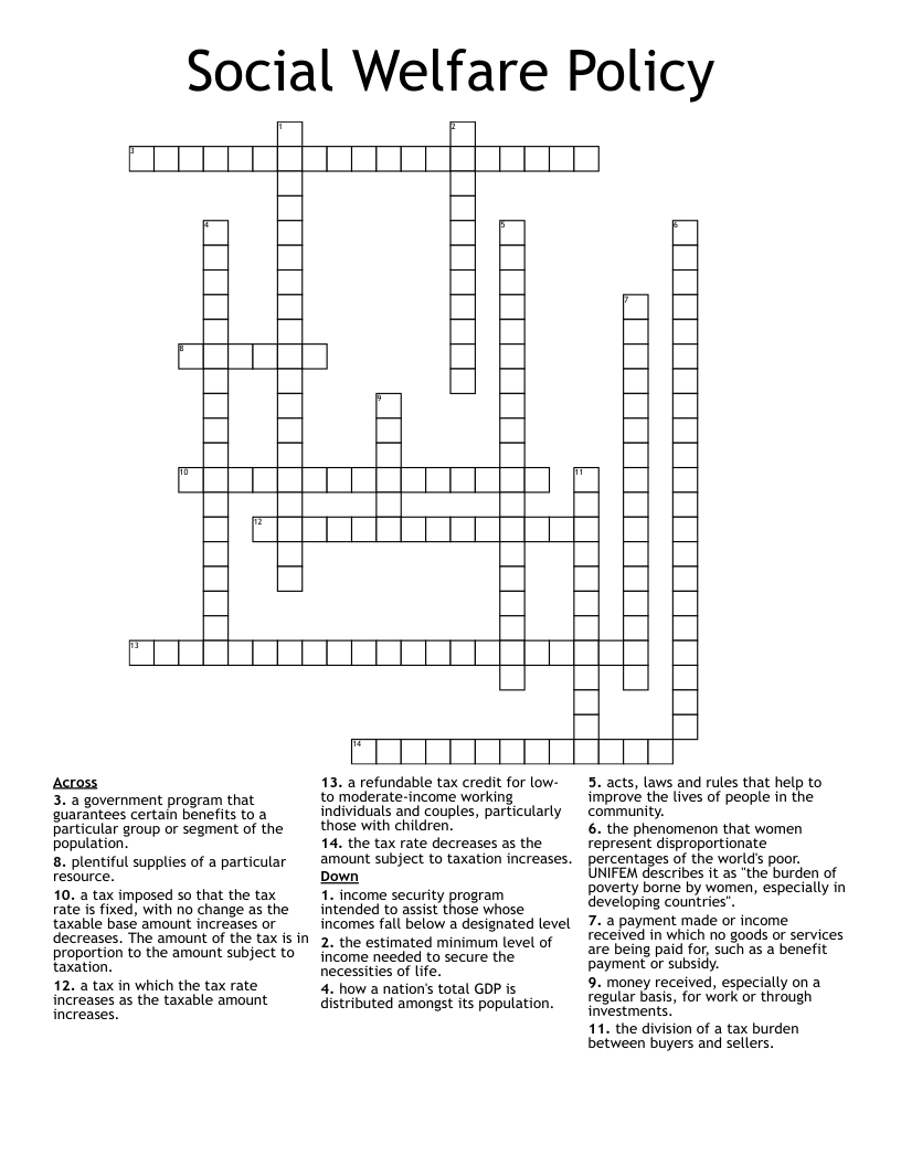 Social Welfare Policy Crossword