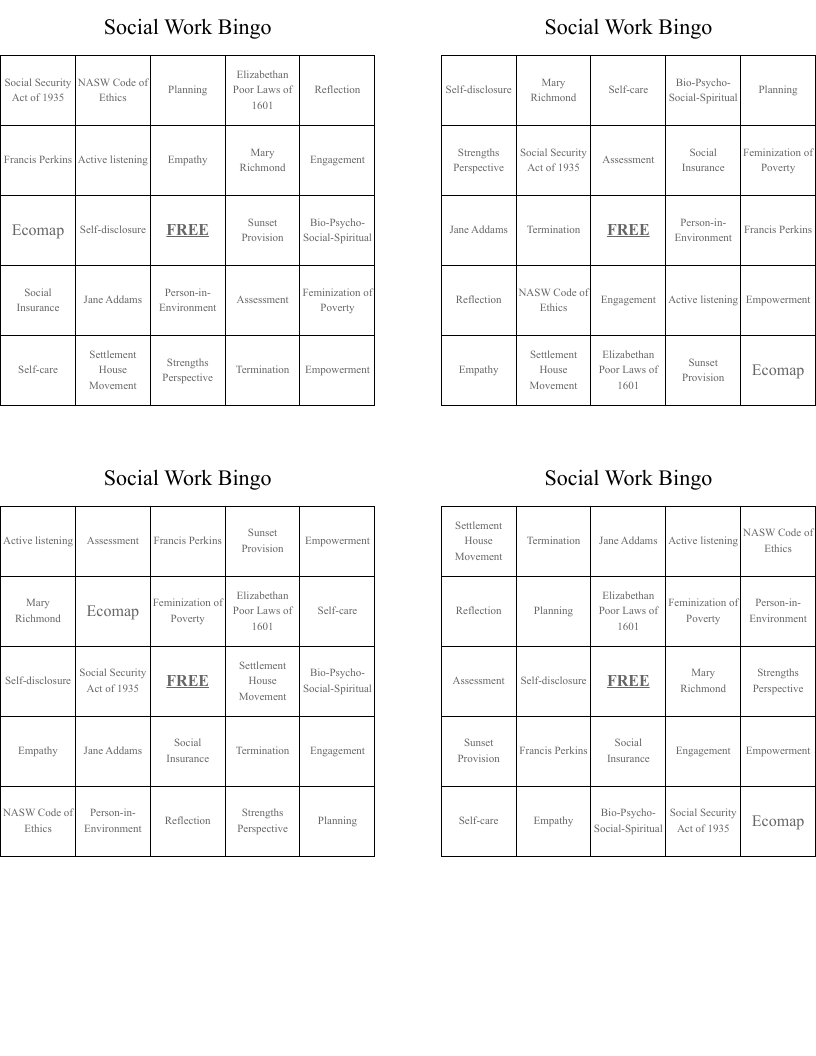 Social Work Bingo