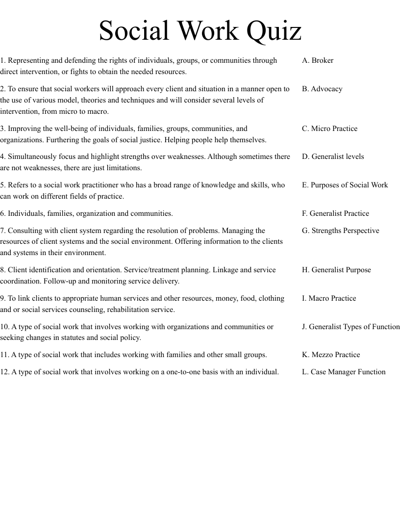 Social Work Quiz